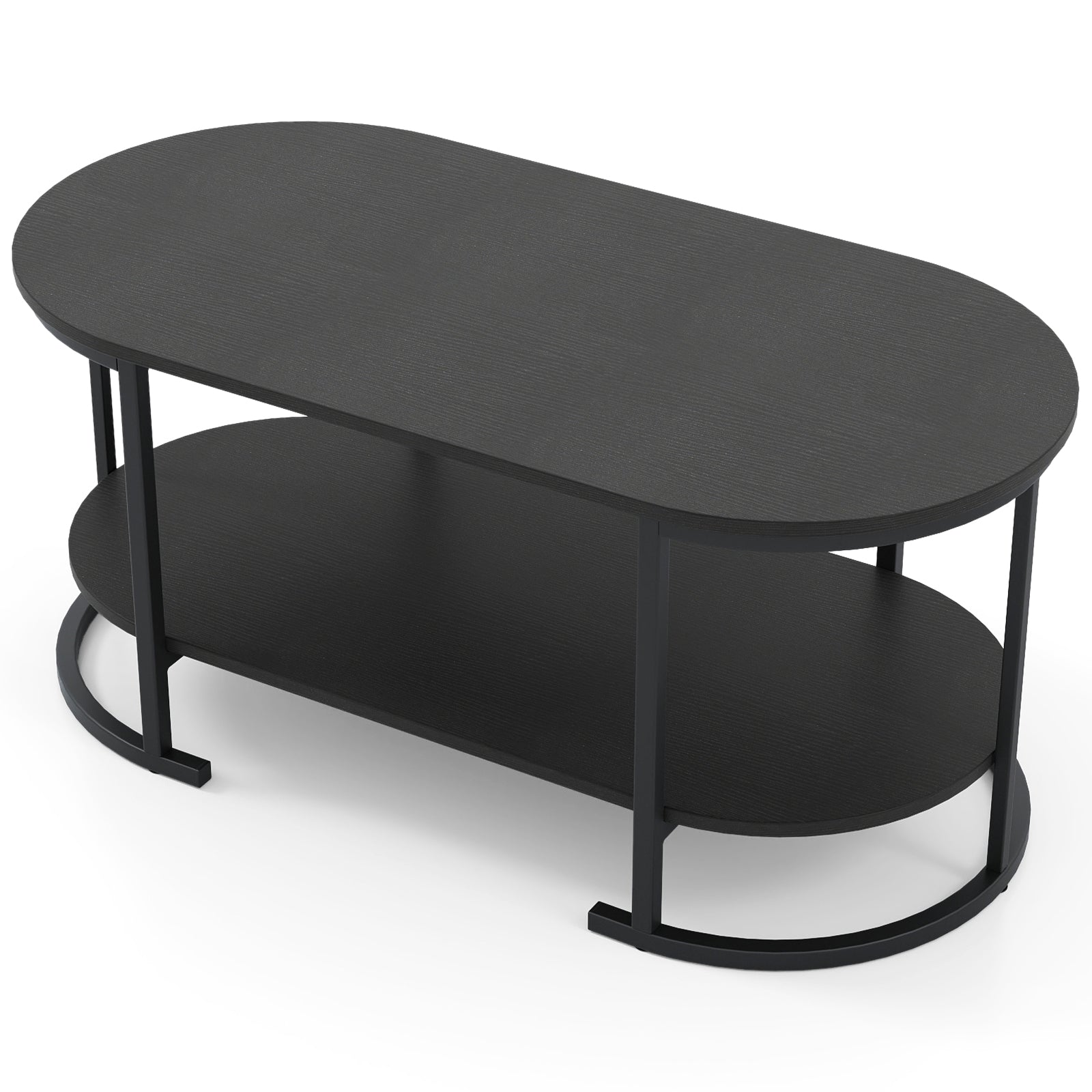 Oval Coffee Table, 2-Tier Wooden Accent, Black Coffee Tables Black at Gallery Canada
