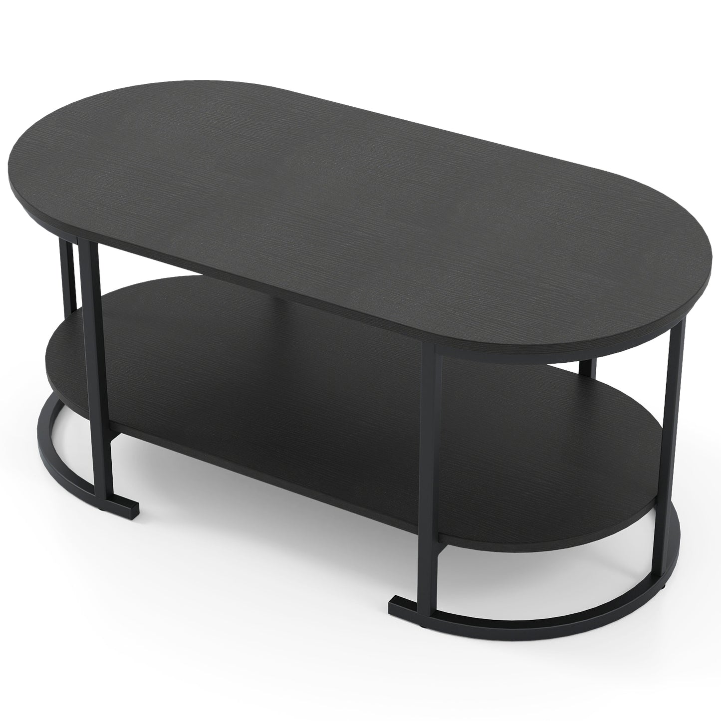 Oval Coffee Table, 2-Tier Wooden Accent, Black Coffee Tables Black at Gallery Canada