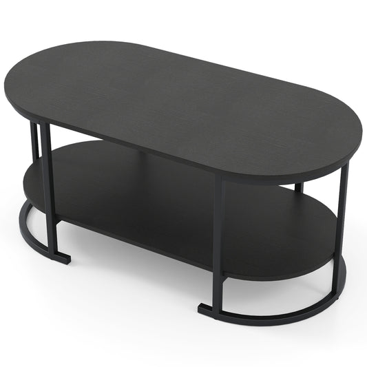 Oval Coffee Table, 2-Tier Wooden Accent, Black Coffee Tables Black at Gallery Canada