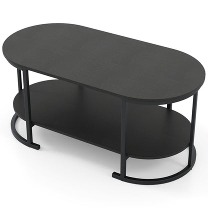 Oval Coffee Table, 2-Tier Wooden Accent, Black Coffee Tables Black at Gallery Canada