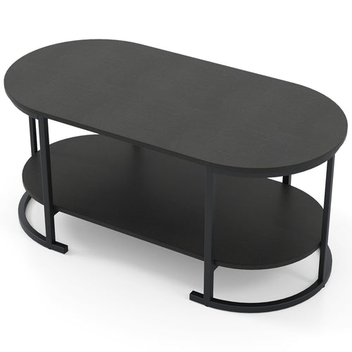 Oval Coffee Table, 2-Tier Wooden Accent, Black