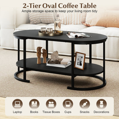 Oval Coffee Table, 2-Tier Wooden Accent, Black Coffee Tables at Gallery Canada