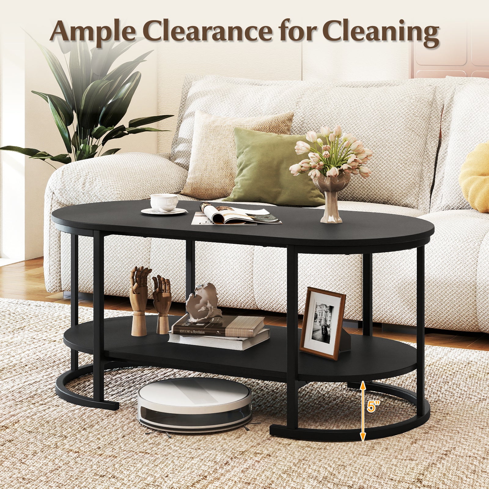Oval Coffee Table, 2-Tier Wooden Accent, Black Coffee Tables at Gallery Canada