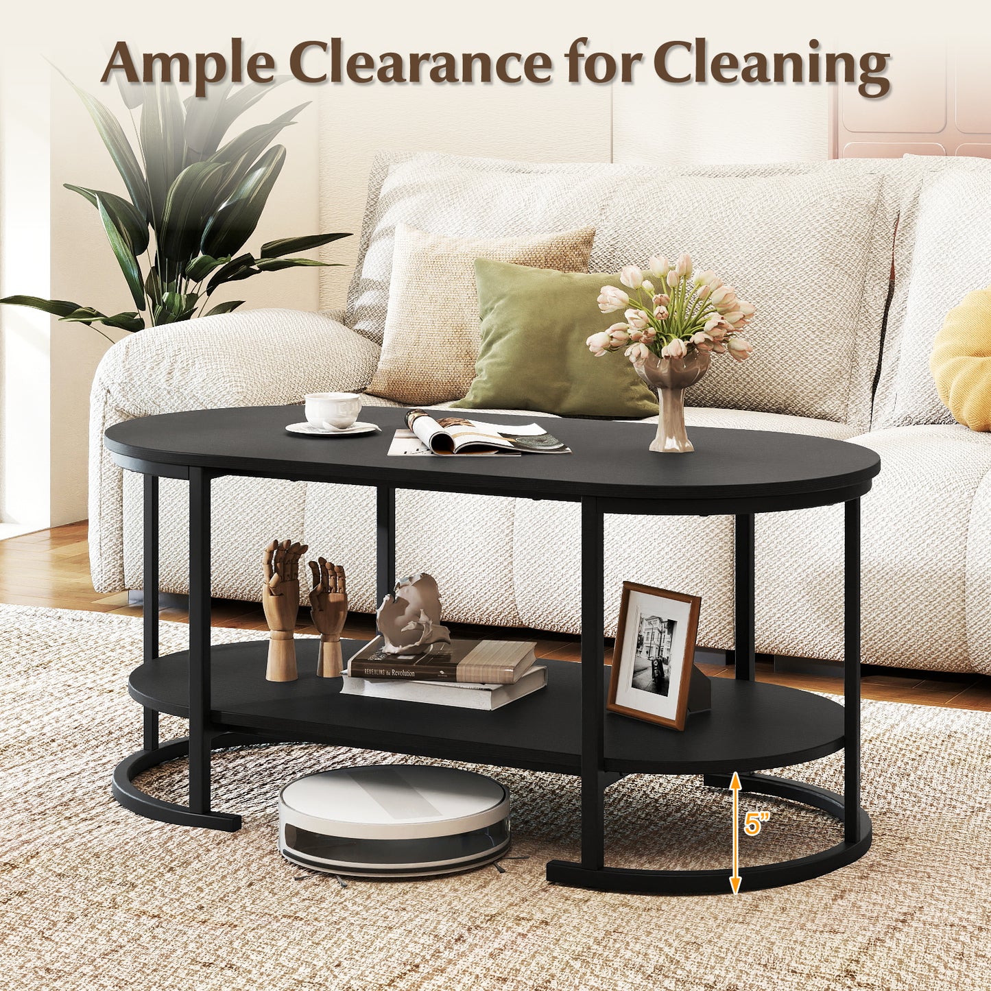 Oval Coffee Table, 2-Tier Wooden Accent, Black Coffee Tables at Gallery Canada