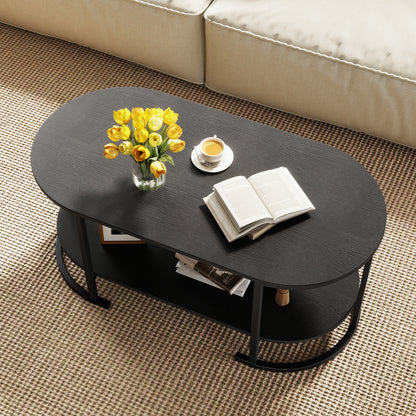 Oval Coffee Table, 2-Tier Wooden Accent, Black Coffee Tables at Gallery Canada