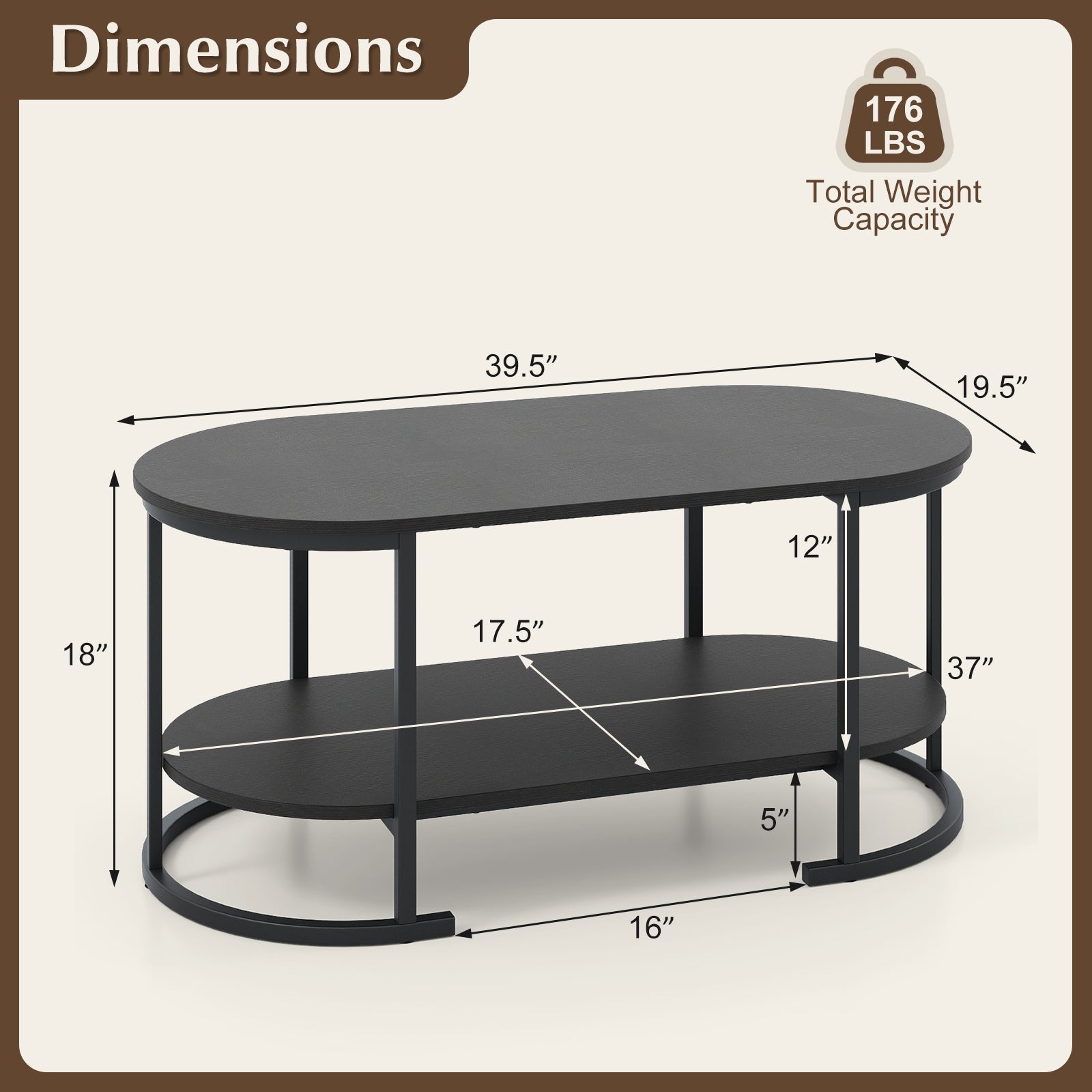 Oval Coffee Table, 2-Tier Wooden Accent, Black Coffee Tables at Gallery Canada