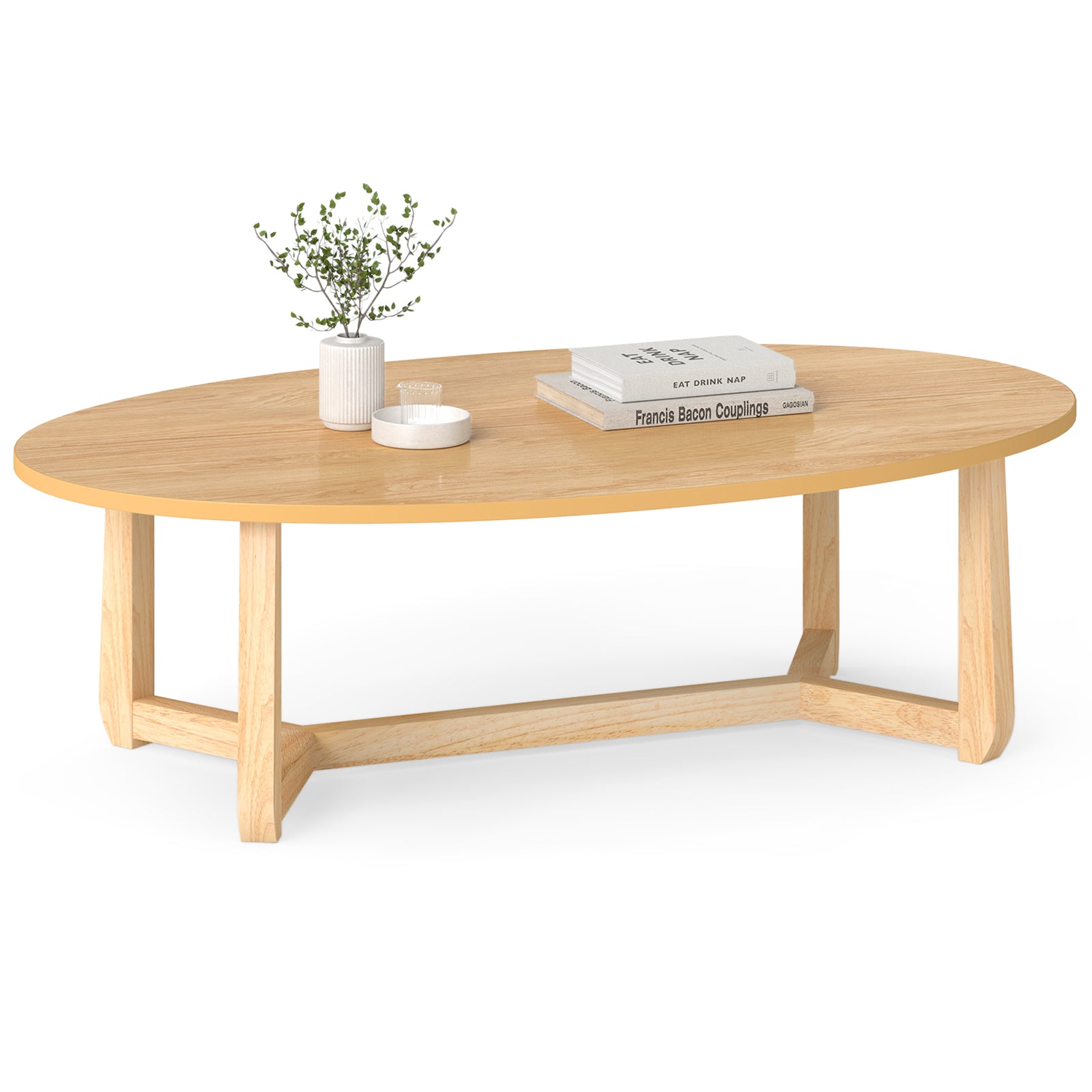 Oval Coffee Table 46 Inches, Natural Wooden Accent Table Coffee Tables at Gallery Canada