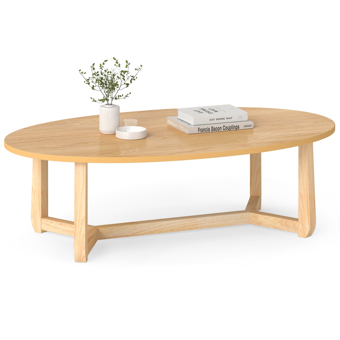 Oval Coffee Table 46 Inches, Natural Wooden Accent Table Coffee Tables at Gallery Canada
