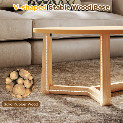 Oval Coffee Table 46 Inches, Natural Wooden Accent Table Coffee Tables at Gallery Canada