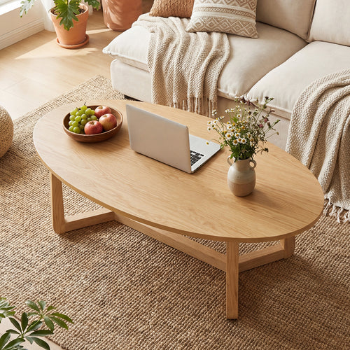 Oval Coffee Table 46 Inches, Natural Wooden Accent Table