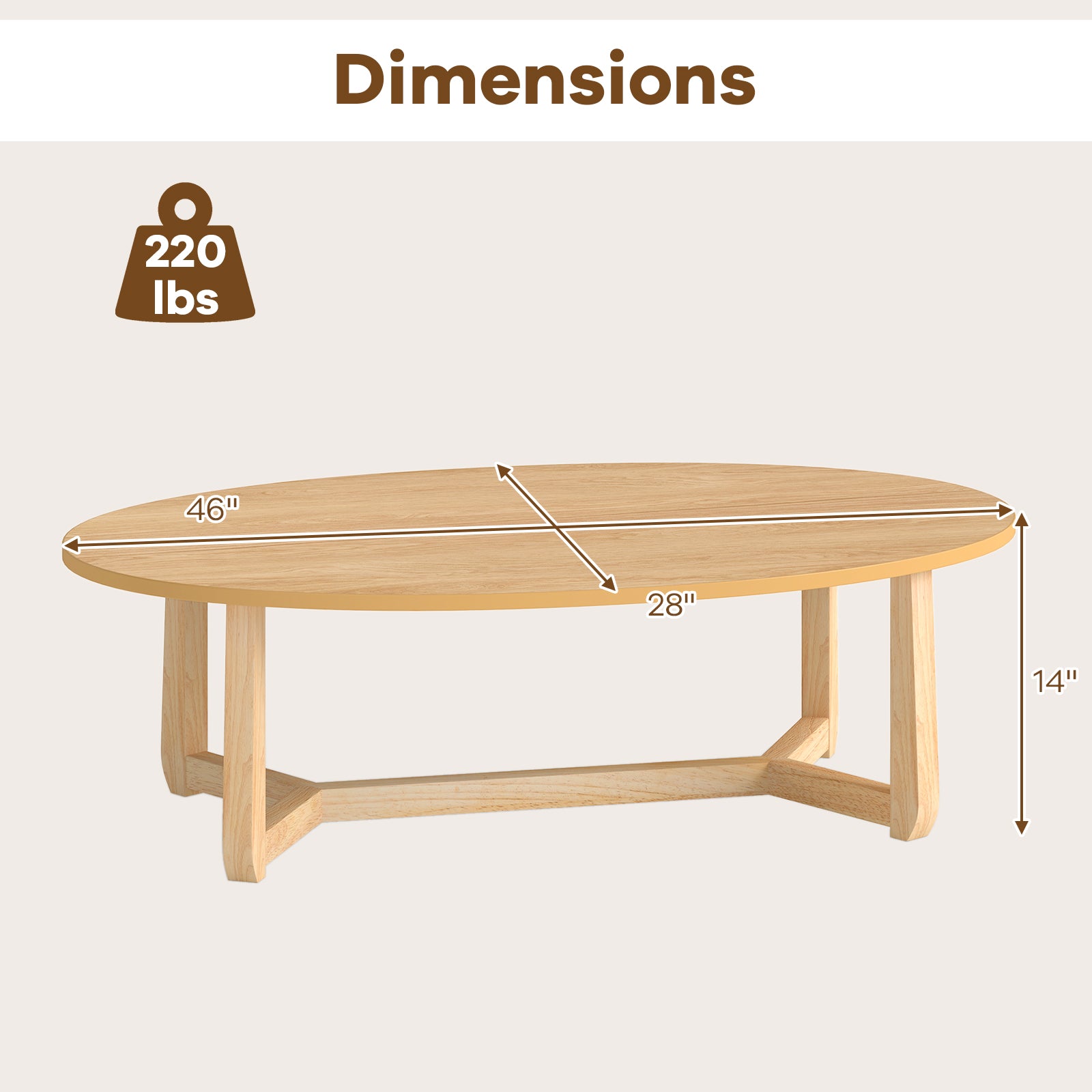 Oval Coffee Table 46 Inches, Natural Wooden Accent Table Coffee Tables at Gallery Canada