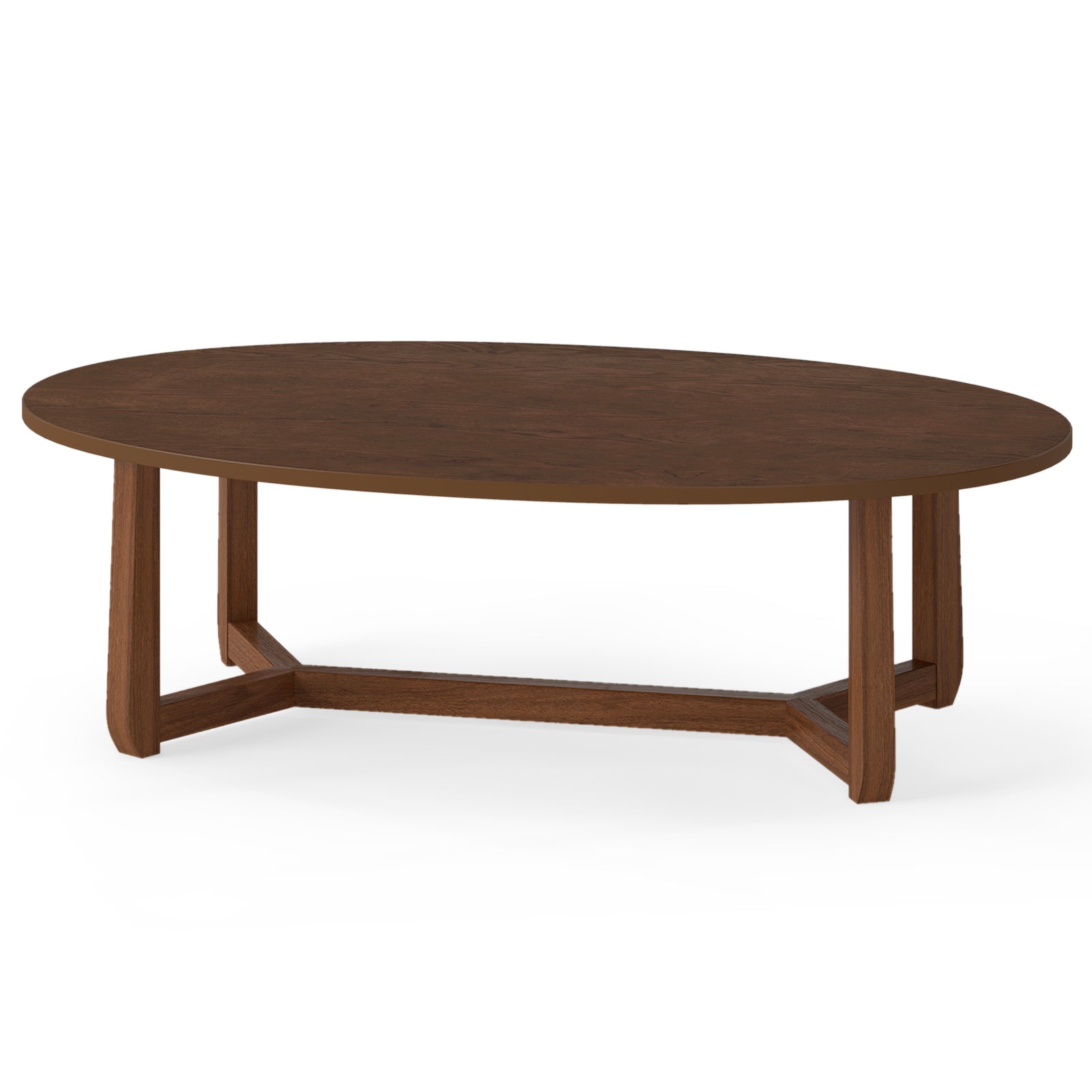 Wooden Oval Coffee Table, 46 Inches, Thickened Top, Walnut Coffee Tables at Gallery Canada