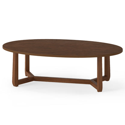 Wooden Oval Coffee Table, 46 Inches, Thickened Top, Walnut Coffee Tables at Gallery Canada