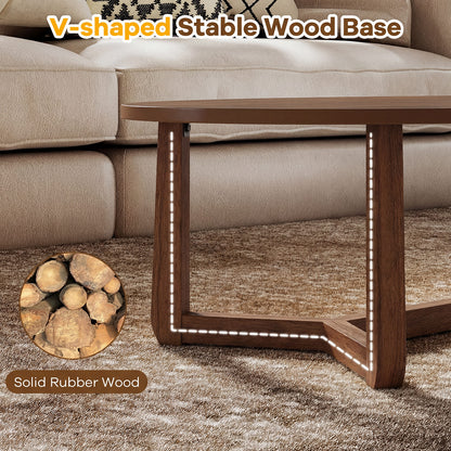 Wooden Oval Coffee Table, 46 Inches, Thickened Top, Walnut Coffee Tables at Gallery Canada