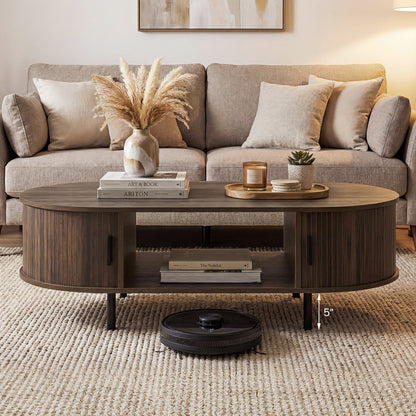 Oval Coffee Table, 47.5inch, Wooden Center Table With Storage, Walnut Coffee Tables at Gallery Canada