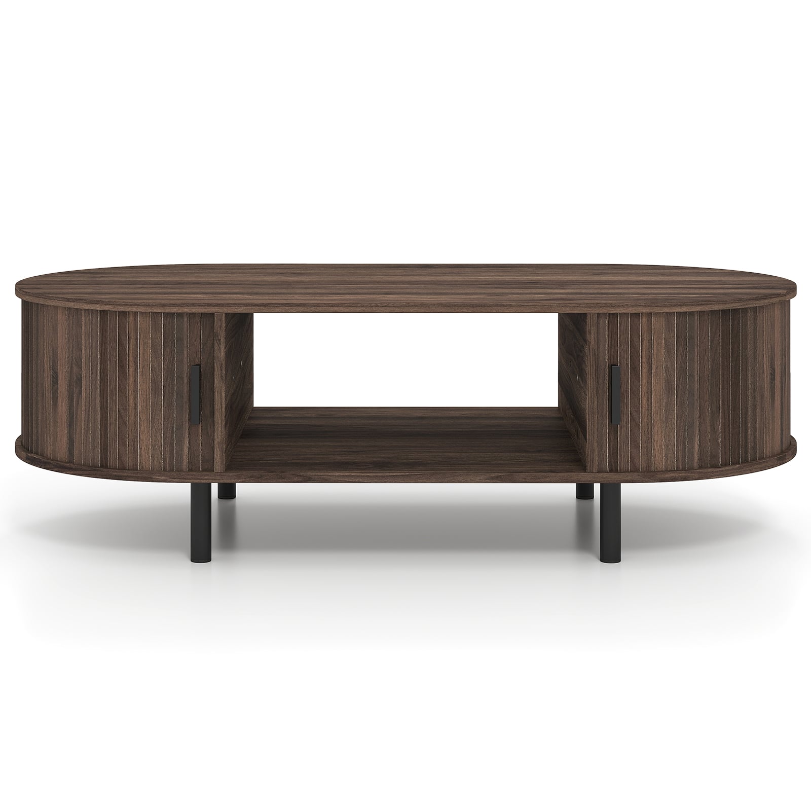 Oval Coffee Table, 47.5inch, Wooden Center Table With Storage, Walnut Coffee Tables at Gallery Canada