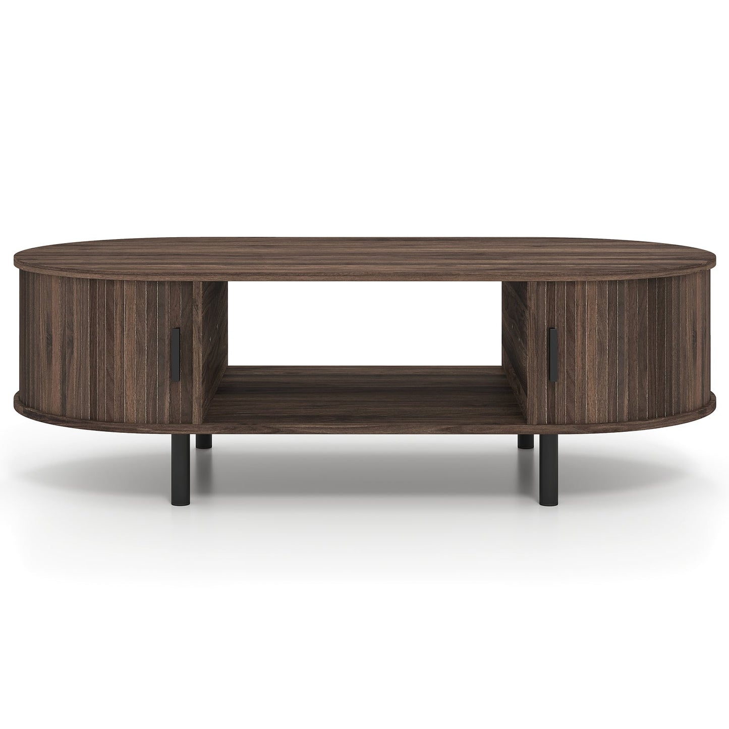 Oval Coffee Table, 47.5inch, Wooden Center Table With Storage, Walnut Coffee Tables at Gallery Canada