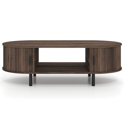 Oval Coffee Table, 47.5inch, Wooden Center Table With Storage, Walnut Coffee Tables at Gallery Canada