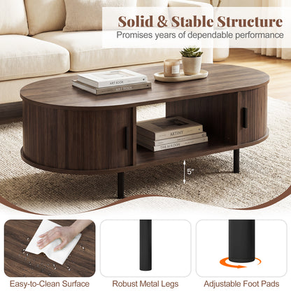 Oval Coffee Table, 47.5inch, Wooden Center Table With Storage, Walnut Coffee Tables at Gallery Canada