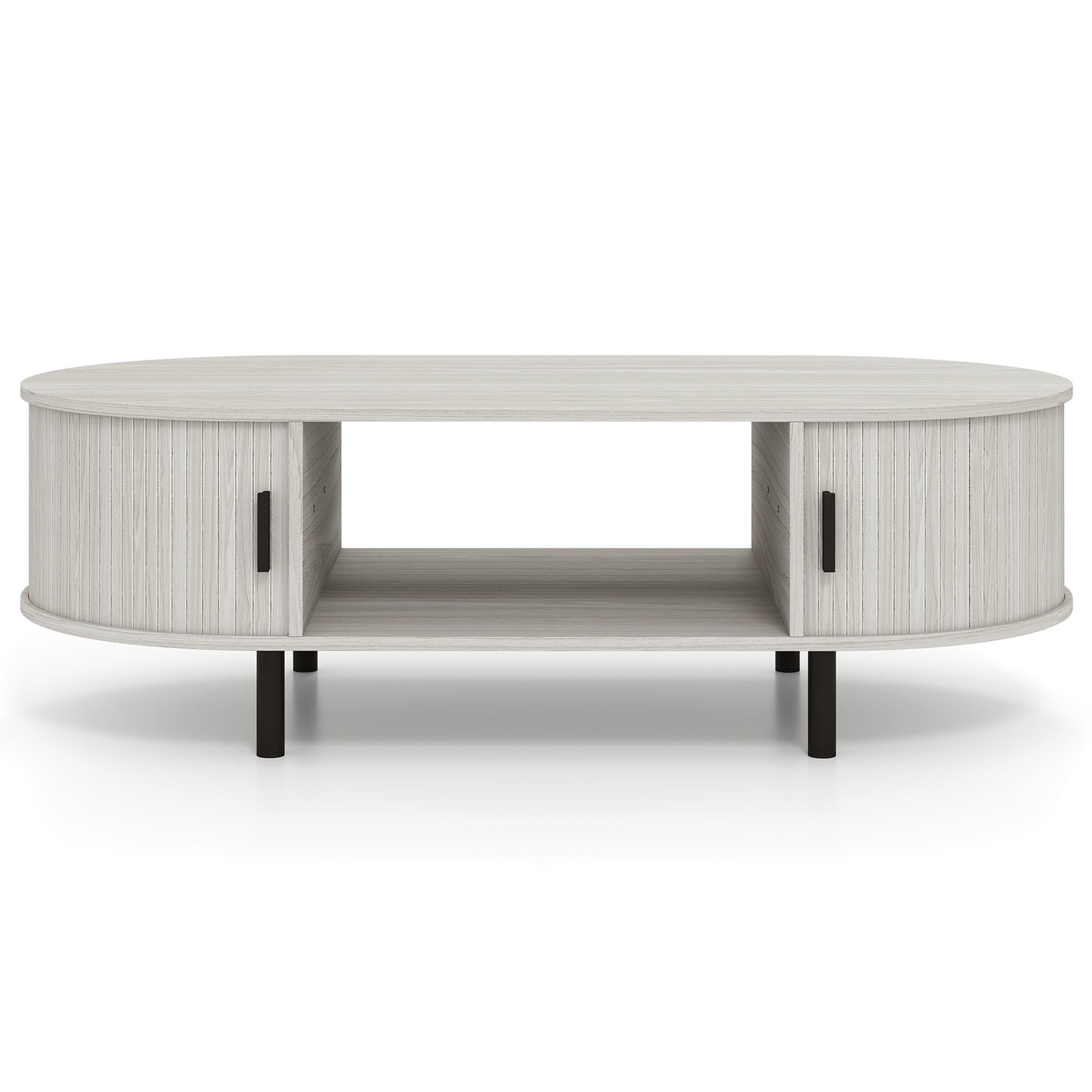 Oval Coffee Table, 47.5inch, Wooden Center Table With Storage, Oak