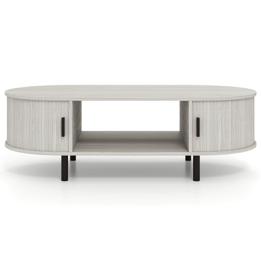 Oval Coffee Table, 47.5inch, Wooden Center Table With Storage, Oak Coffee Tables Oak at Gallery Canada
