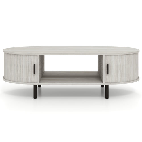 Oval Coffee Table, 47.5inch, Wooden Center Table With Storage, Oak