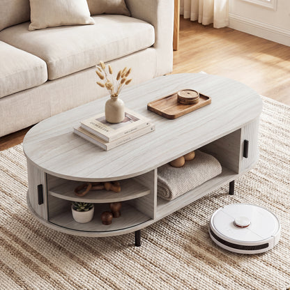 Oval Coffee Table, 47.5inch, Wooden Center Table With Storage, Oak