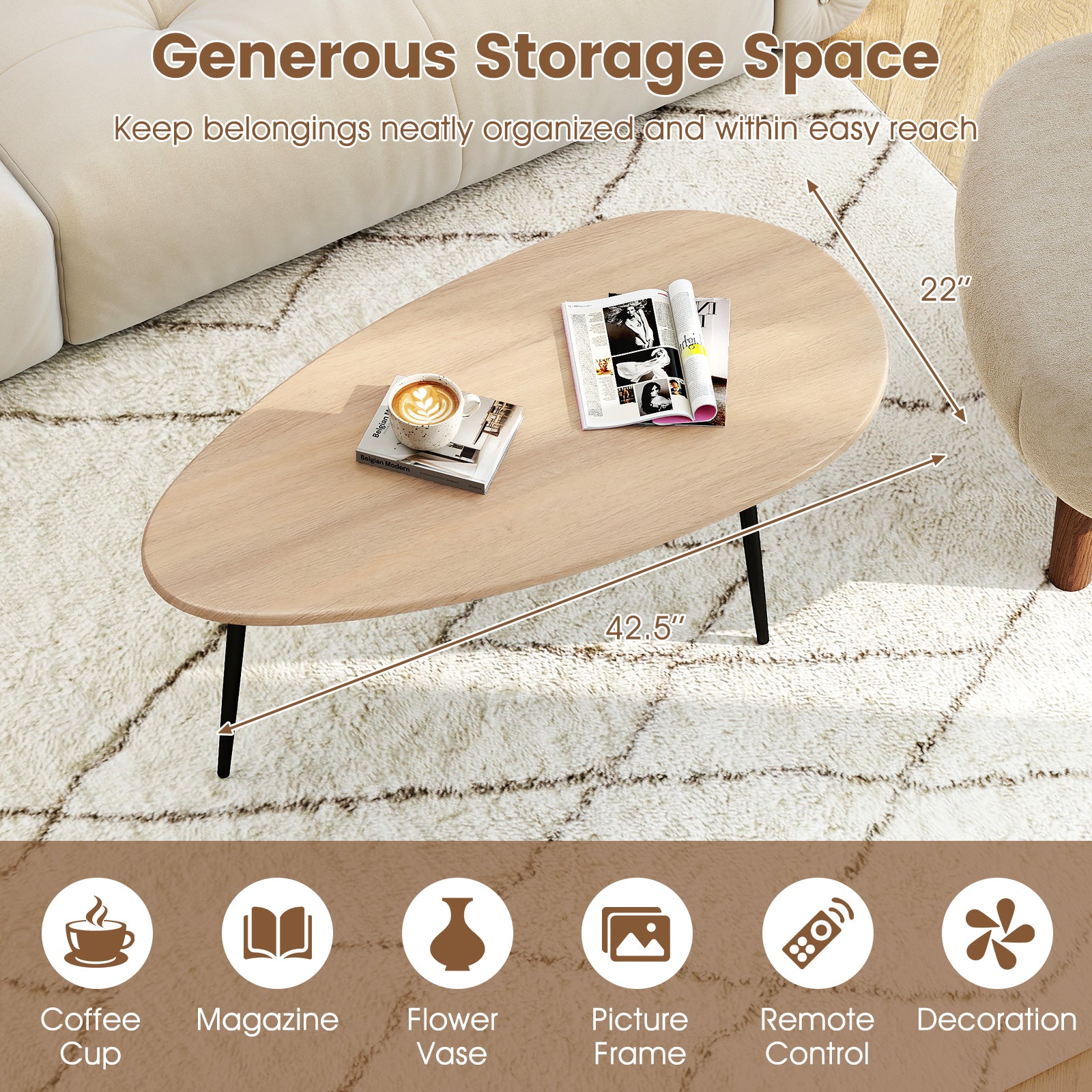 Oval Coffee Table, Mid Century Center Table, Natural Coffee Tables at Gallery Canada