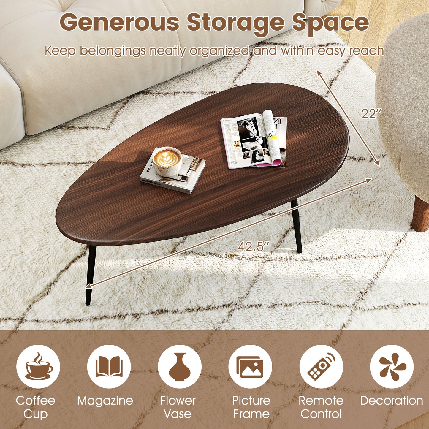 Oval Coffee Table, Mid Century Center Table, Walnut Coffee Tables at Gallery Canada
