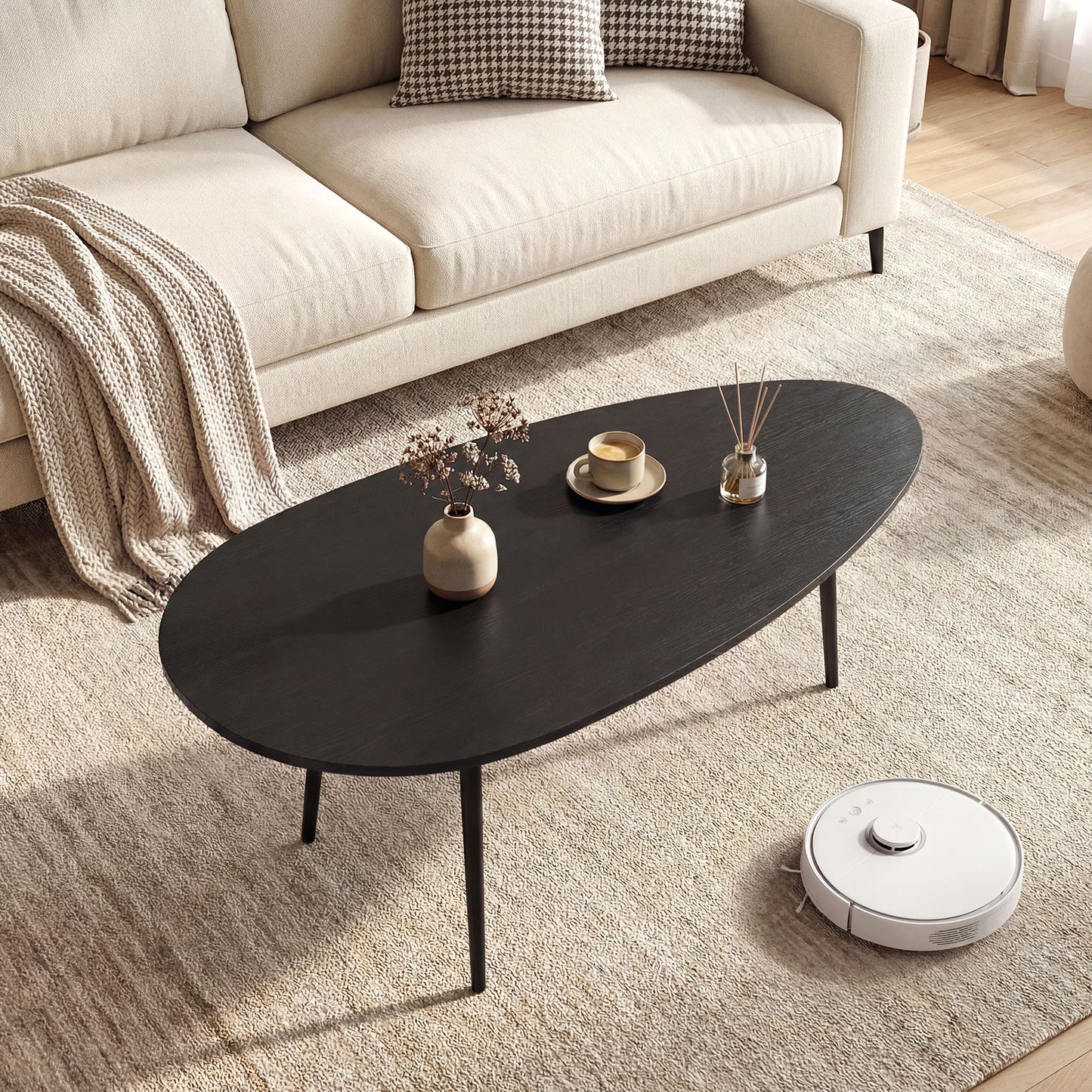 Oval Coffee Table, Mid Century Center Table, Sturdy Metal Construction, Black Coffee Tables at Gallery Canada