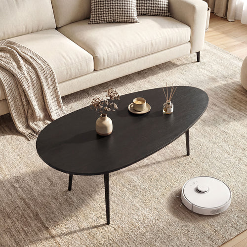 Oval Coffee Table, Mid Century Center Table, Sturdy Metal Construction, Black