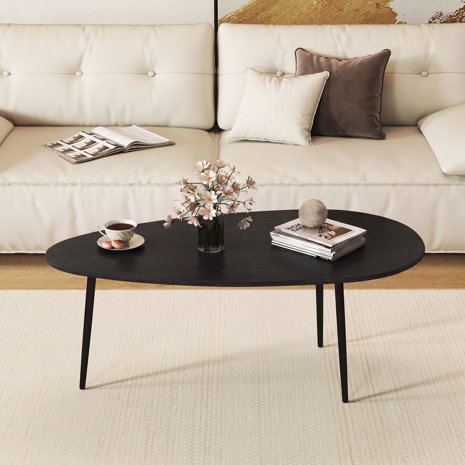 Oval Coffee Table, Mid Century Center Table, Sturdy Metal Construction, Black Coffee Tables at Gallery Canada