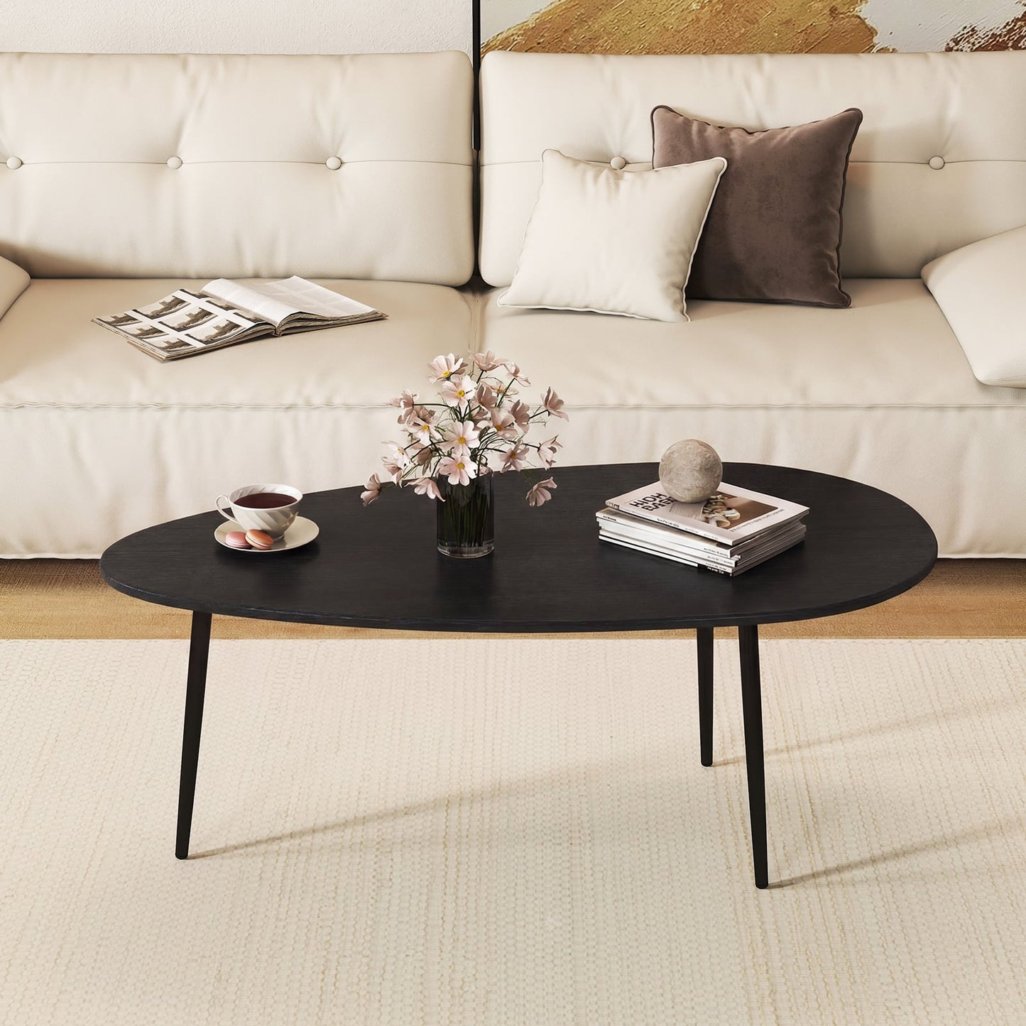 Oval Coffee Table, Mid Century Center Table, Sturdy Metal Construction, Black Coffee Tables at Gallery Canada