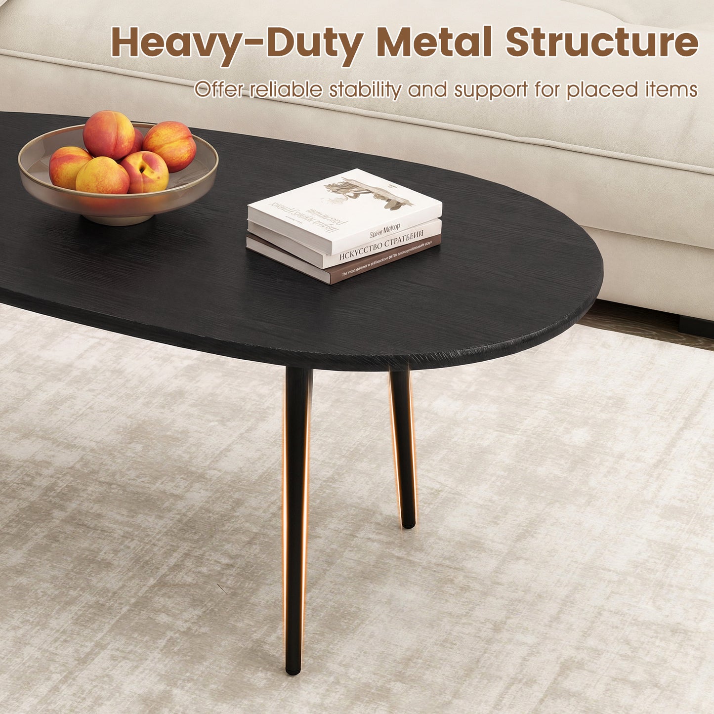 Oval Coffee Table, Mid Century Center Table, Sturdy Metal Construction, Black Coffee Tables at Gallery Canada