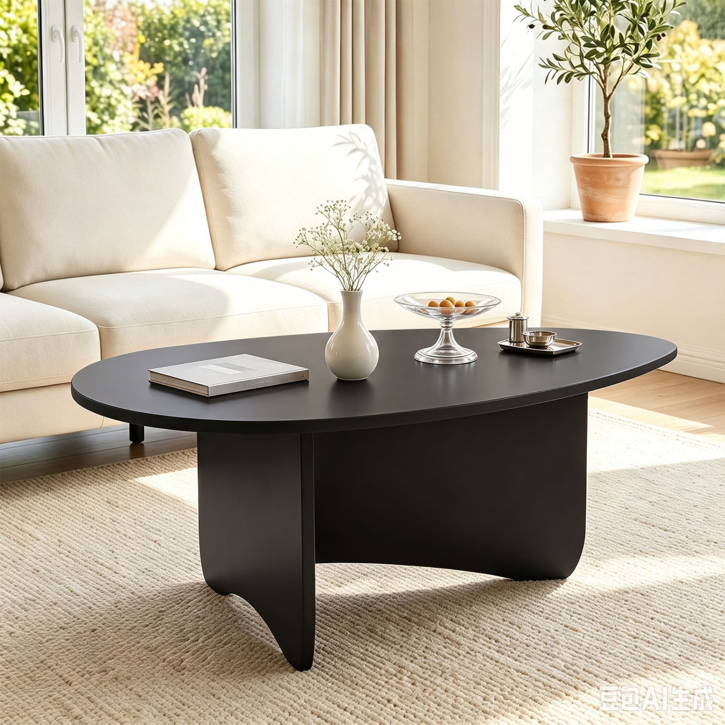 Table basse ovale, Mid-Century Moderne, Bois, Noir
