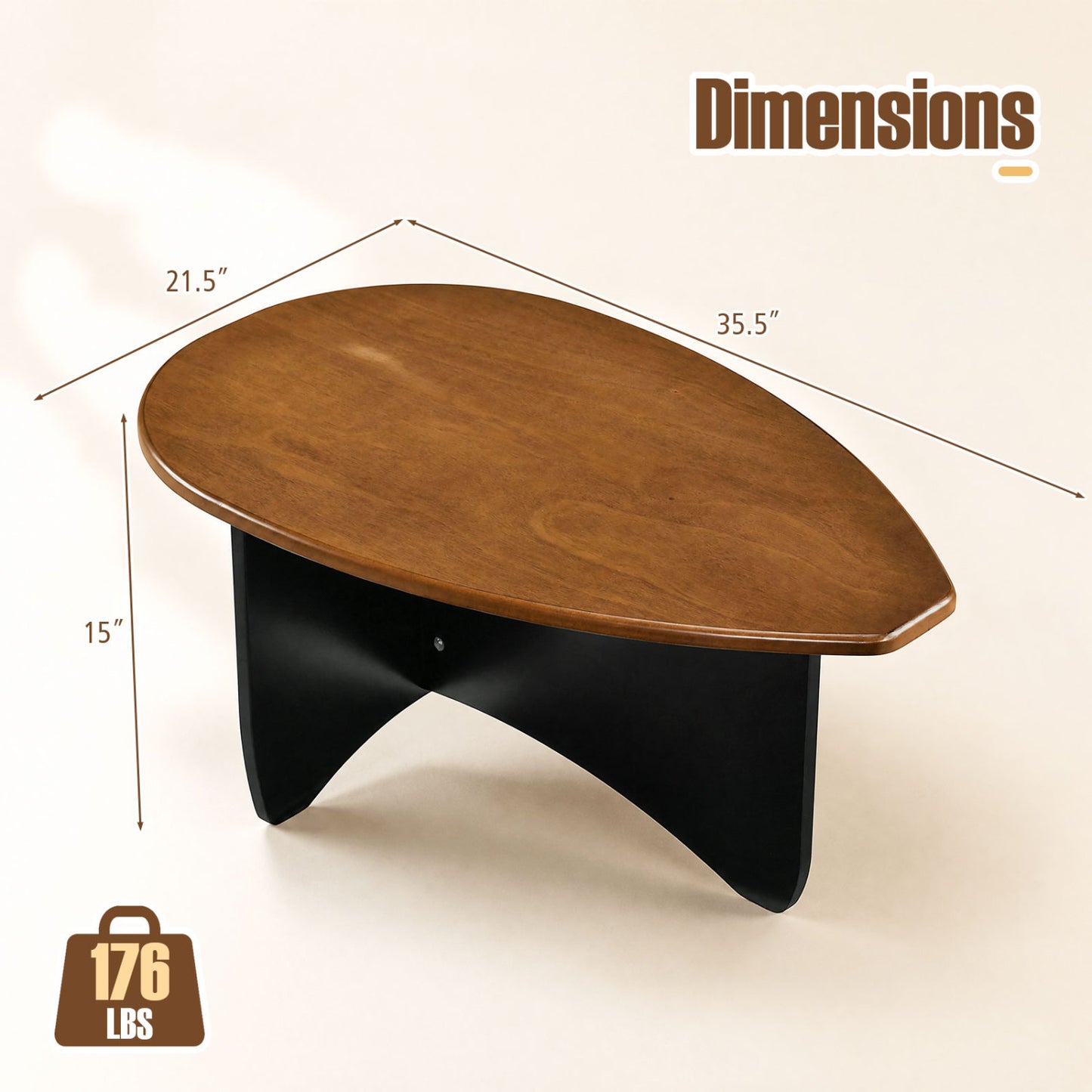 Table basse ovale, accent en bois du milieu du siècle, noyer