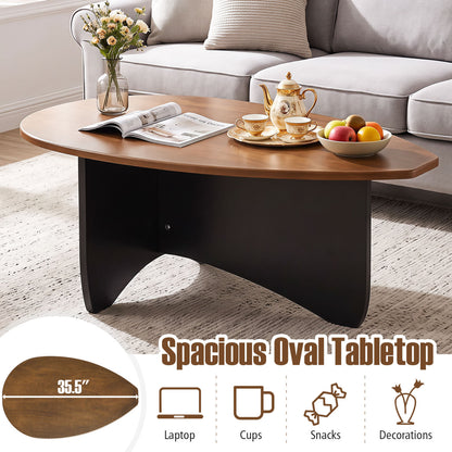 Table basse ovale, accent en bois du milieu du siècle, noyer