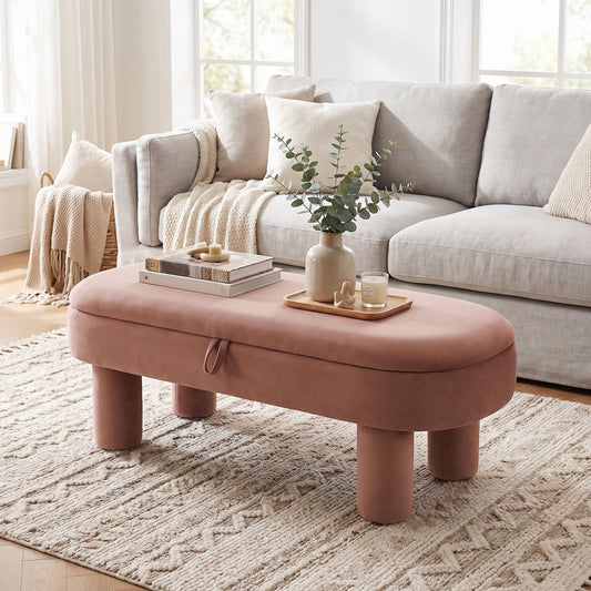 Oval Storage Ottoman Bench, Upholstered Seat, Brown Ottomans Brown at Gallery Canada