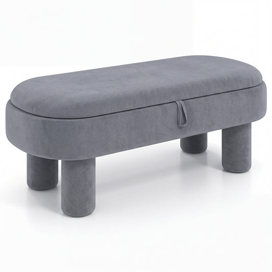 Oval Storage Ottoman Bench, Upholstered Seat, Gray Ottomans Gray at Gallery Canada