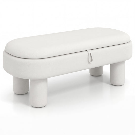 Oval Storage Ottoman Bench, Upholstered Seat, White Ottomans White at Gallery Canada