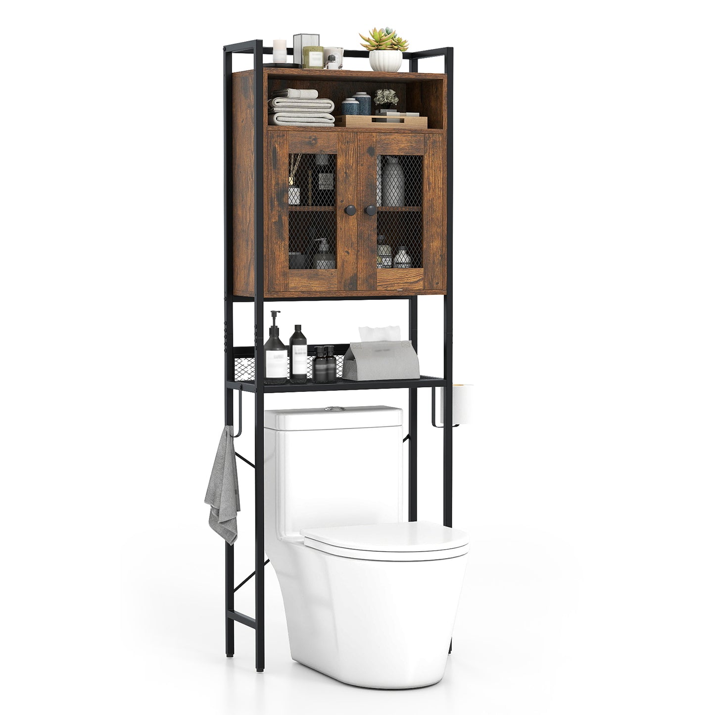 Over-The-Toilet Storage Cabinet with Heavy-Duty Metal Frame 2-door Freestanding, Rustic Brown Bathroom Etagere at Gallery Canada