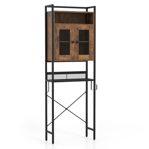 Over-The-Toilet Storage Cabinet with Heavy-Duty Metal Frame 2-door Freestanding, Rustic Brown
