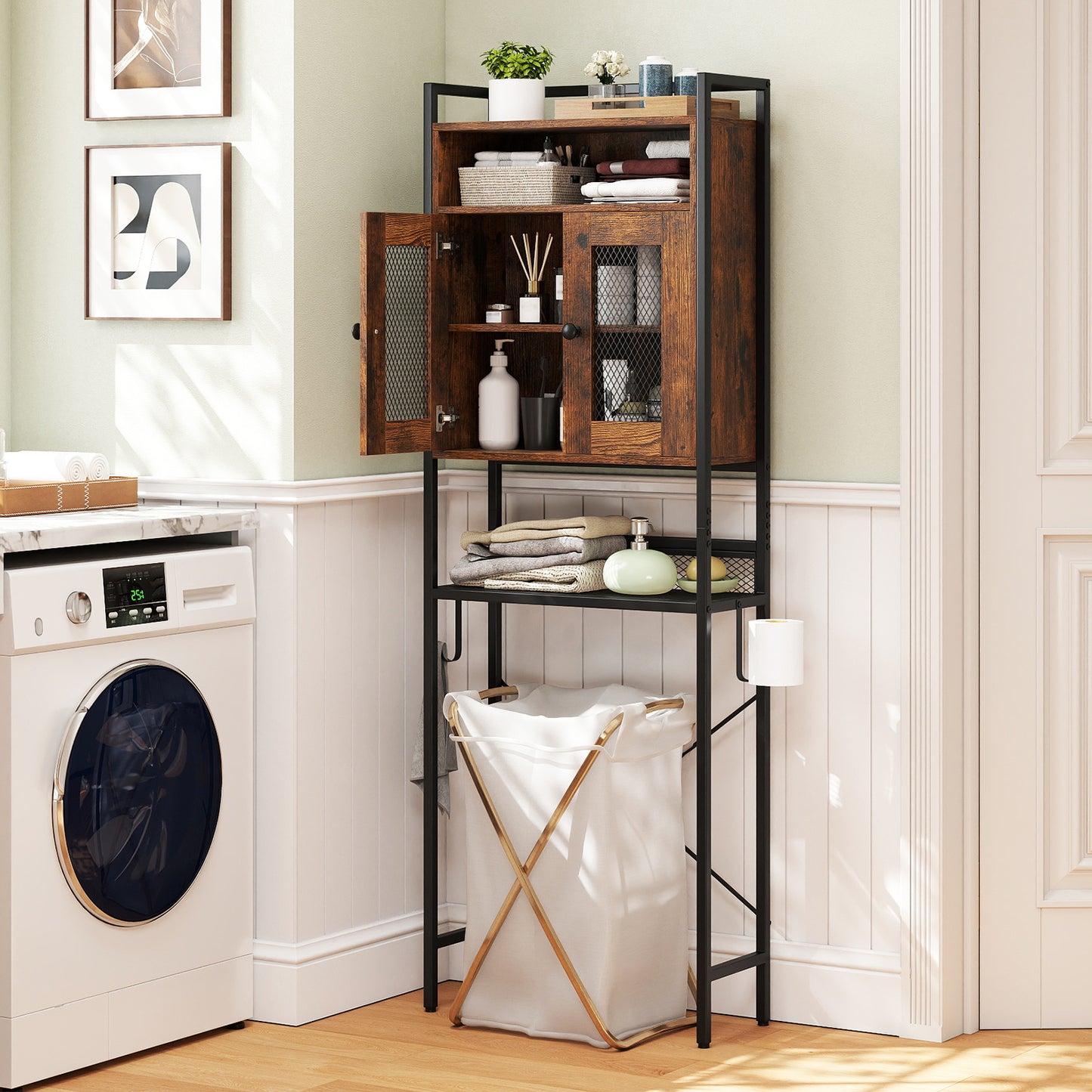 Over-The-Toilet Storage Cabinet with Heavy-Duty Metal Frame 2-door Freestanding, Rustic Brown Bathroom Etagere at Gallery Canada