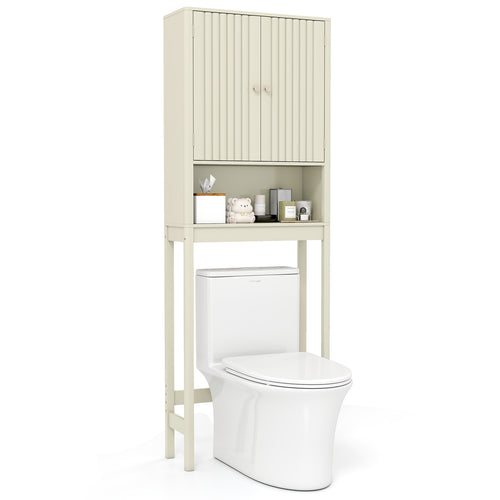 Over The Toilet Storage Cabinet with Fluted Doors, Beige