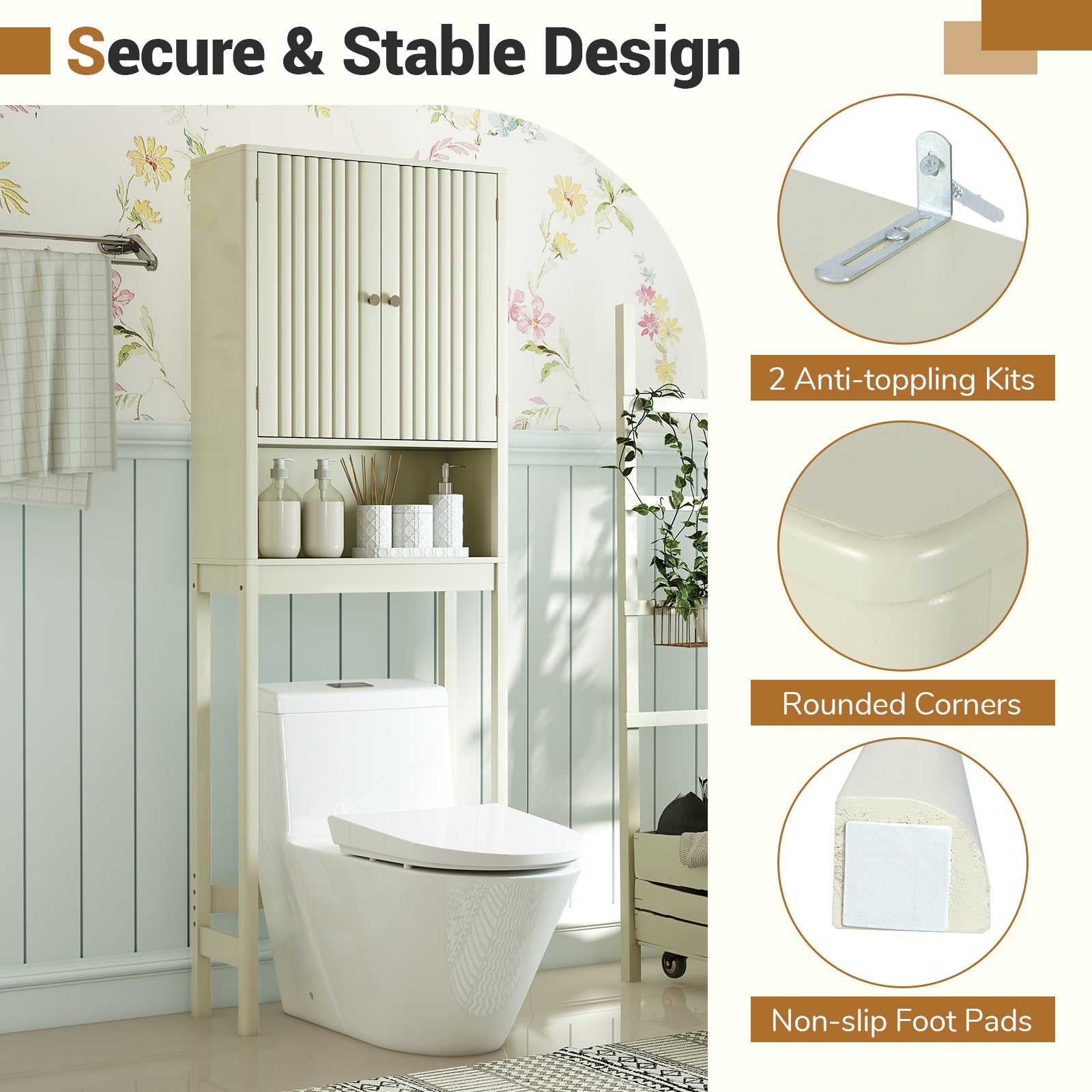 Over The Toilet Storage Cabinet with Fluted Doors, Beige Bathroom Etagere at Gallery Canada