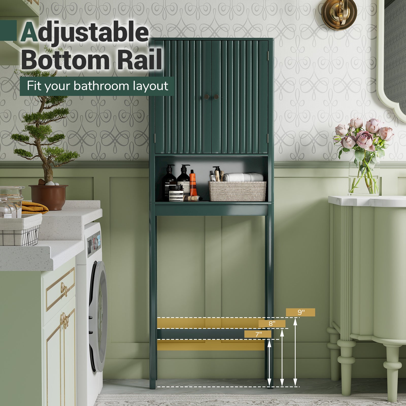 Over The Toilet Storage Cabinet with Fluted Doors, Green Bathroom Etagere at Gallery Canada