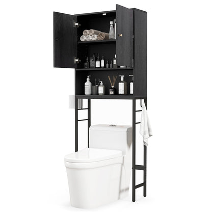 Armoire de rangement au-dessus des toilettes, 2 portes, étagère réglable, noir