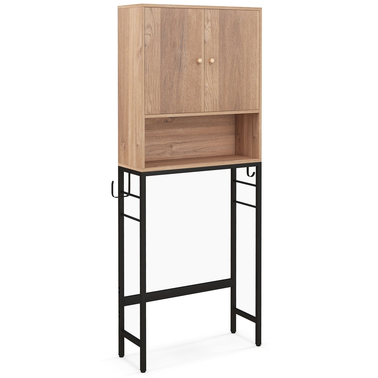 Armoire de rangement au-dessus des toilettes, 2 portes, étagère réglable, naturel