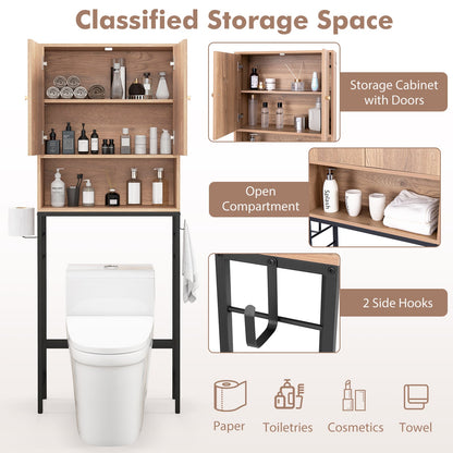 Armoire de rangement au-dessus des toilettes, 2 portes, étagère réglable, naturel