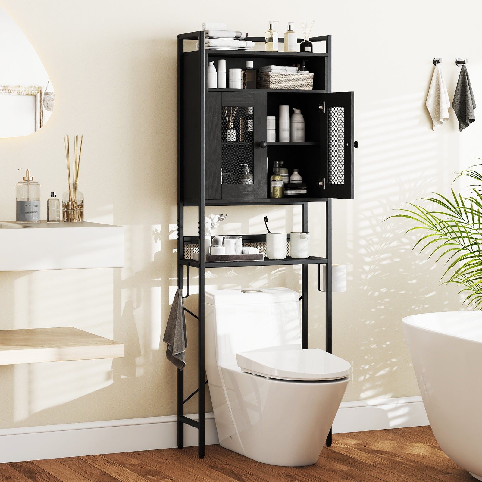 Over-The-Toilet Storage Cabinet with Heavy-Duty Metal Frame 2-door Freestanding, Black Bathroom Etagere at Gallery Canada